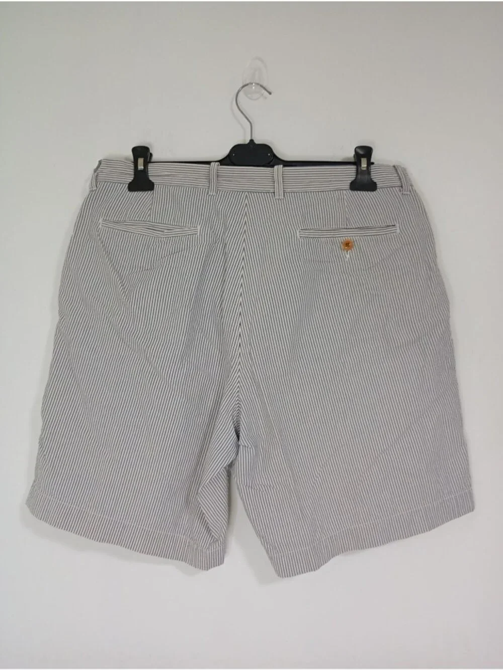 J. Crew Mens Striped 100% Cotton Shorts 34W Gray & White Casual Summer Wear